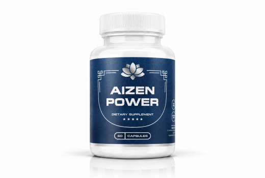 Aizen Power dietary supplement bottle with a dark blue label on a white studio background.