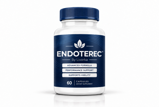 Endoterec dietary supplement bottle with a dark blue label and blue cap on a white studio background.
