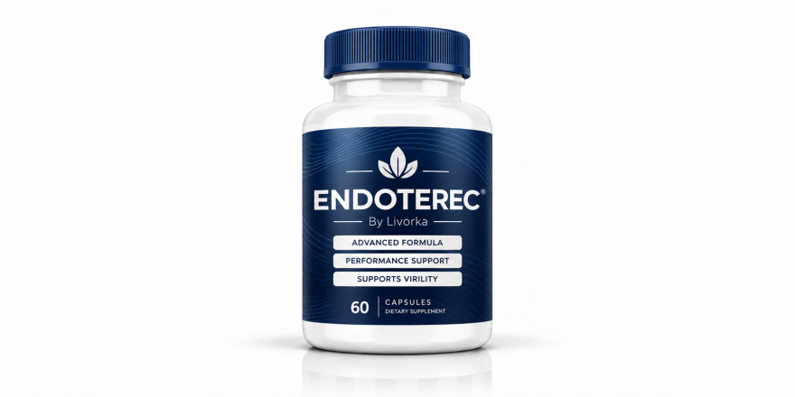 Endoterec dietary supplement bottle with a dark blue label and blue cap on a white studio background.