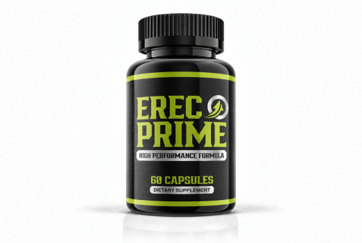 Front-facing ErecPrime high-performance formula supplement bottle on a white background.