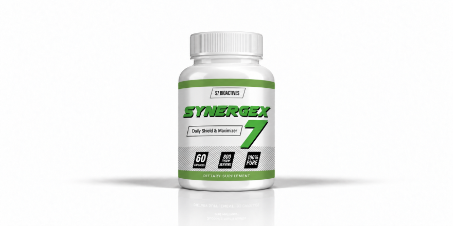 Front-facing SynerGex 7 supplement bottle on a white background.