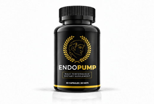 Front-facing EndoPump male performance dietary supplement bottle on a white background.