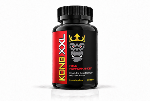 Front-facing Kong XXL male performance supplement bottle on a white background.