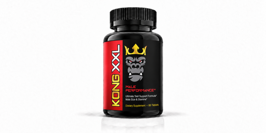 Front-facing Kong XXL male performance supplement bottle on a white background.