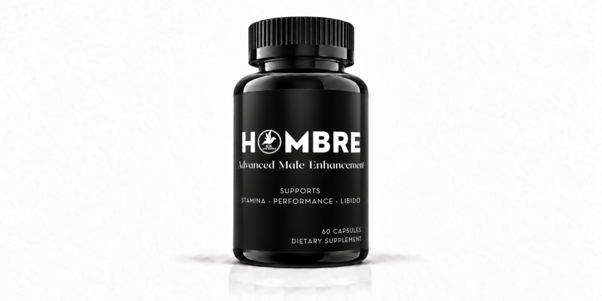 Front-facing Hombre Advanced Male Enhancement supplement bottle on a white background.