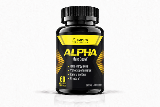 Front-facing Alpha Enlargement Male Boost supplement bottle on a white background.