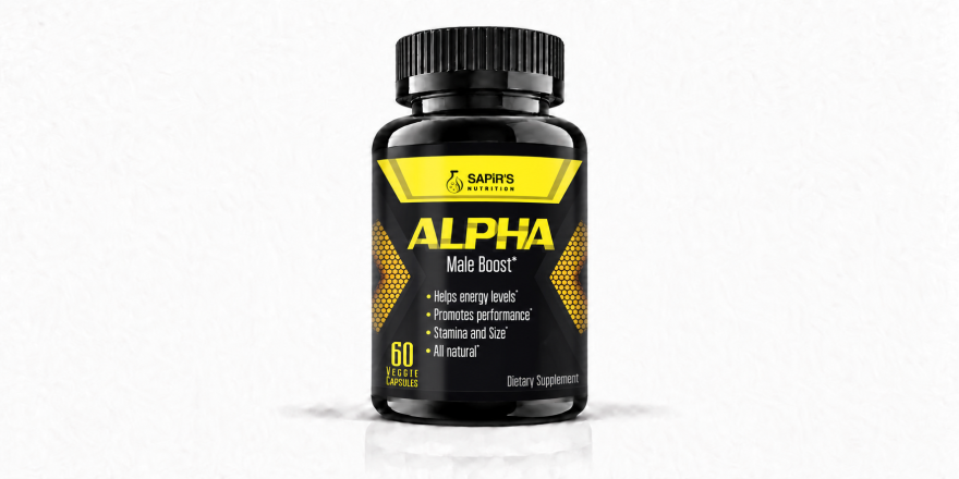 Front-facing Alpha Enlargement Male Boost supplement bottle on a white background.