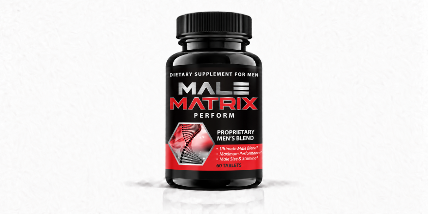 Front-facing Male Matrix Perform supplement bottle on a white background.