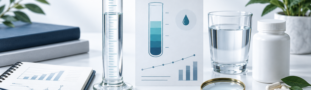 Clinical illustration of semen-volume measurement, hydration, and supplement-claim evaluation