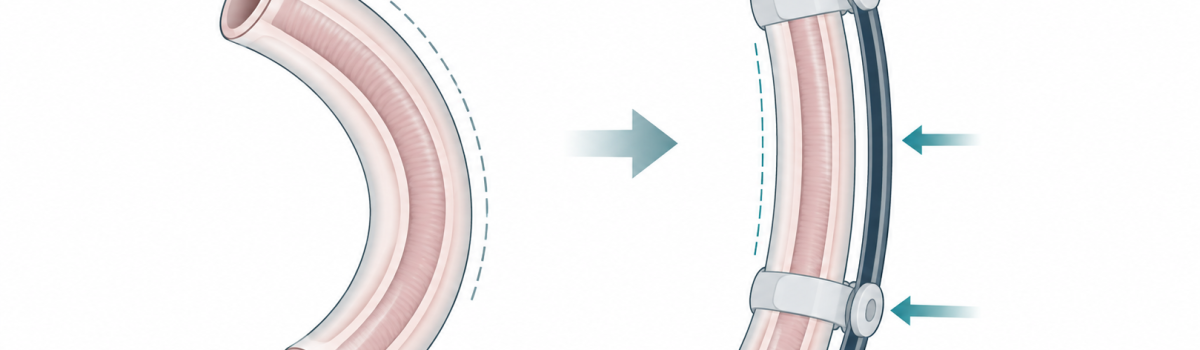 Medical illustration of penile curvature and controlled tension used in traction therapy for Peyronie’s disease
