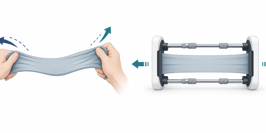 Illustration comparing manual stretching with controlled mechanical traction