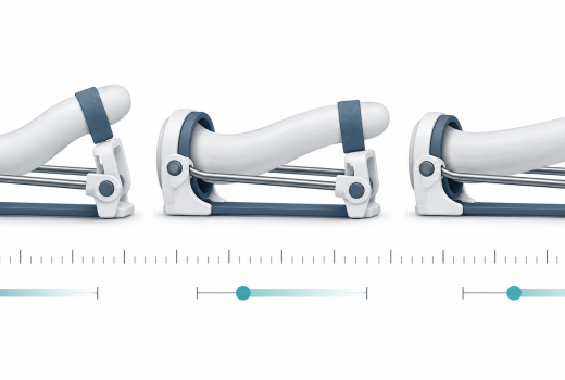 Illustration showing gradual penile traction results across three checkpoints