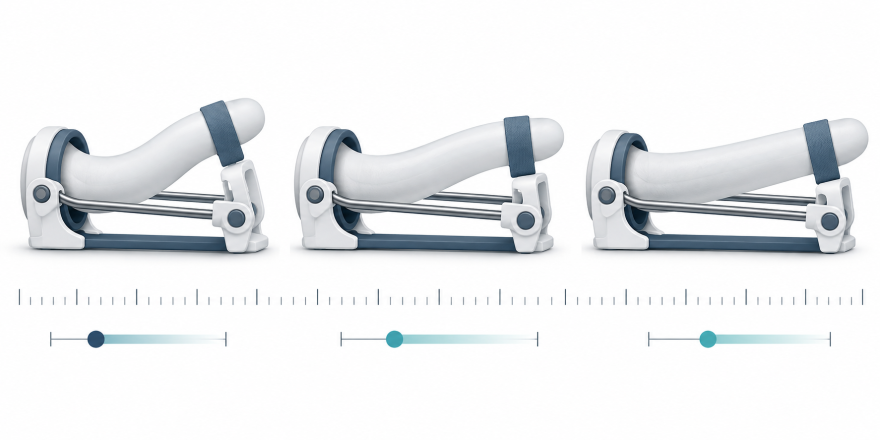 Illustration showing gradual penile traction results across three checkpoints