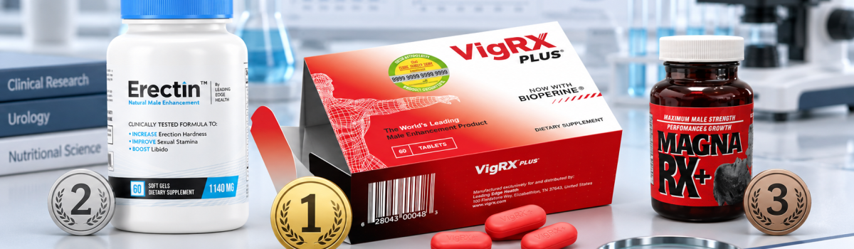 VigRX Plus, Erectin, and Magna RX+ ranked as the top three erection supplements in a clinical research setting