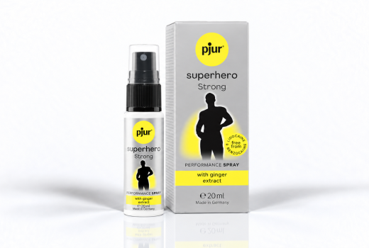 pjur Superhero Strong Performance Spray bottle and box