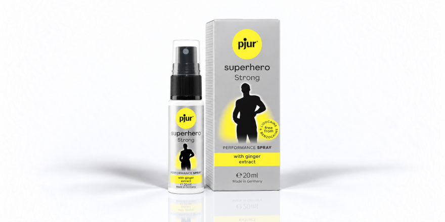 pjur Superhero Strong Performance Spray bottle and box