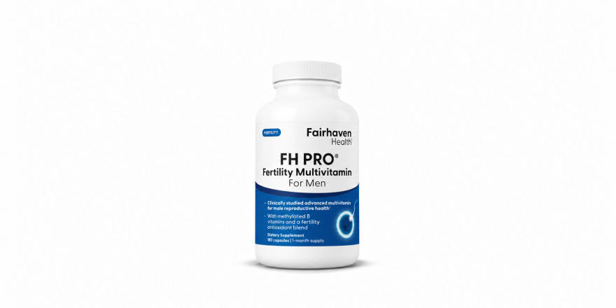 FH PRO for Men fertility multivitamin bottle by Fairhaven Health.